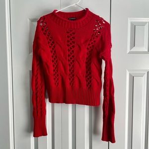 EXPRESS Crochet Cable Knit, Mock Neck Sweater. Red Color. Sz XS